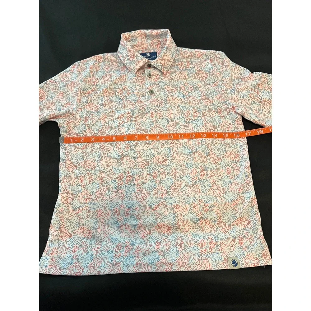 Southern Proper Boys M 10-12 Performance Polo Shirt Red White Blue Paisley Print